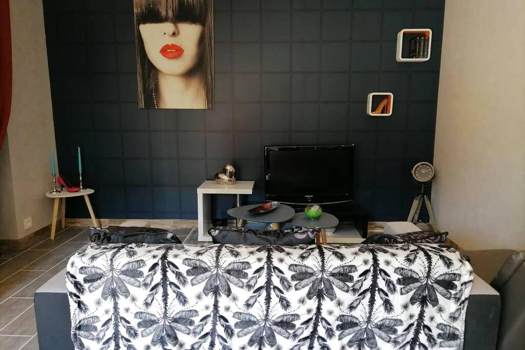 Salon moderne avec télévision et canapé - Maison 50 Nuances De Bresse