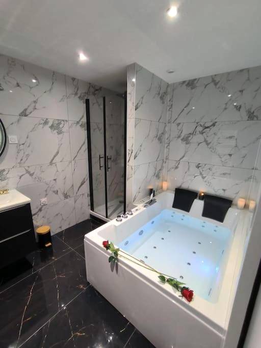 Salle de bain moderne avec jacuzzi et douche - LOVE ROOM - Amour Chic et Intime