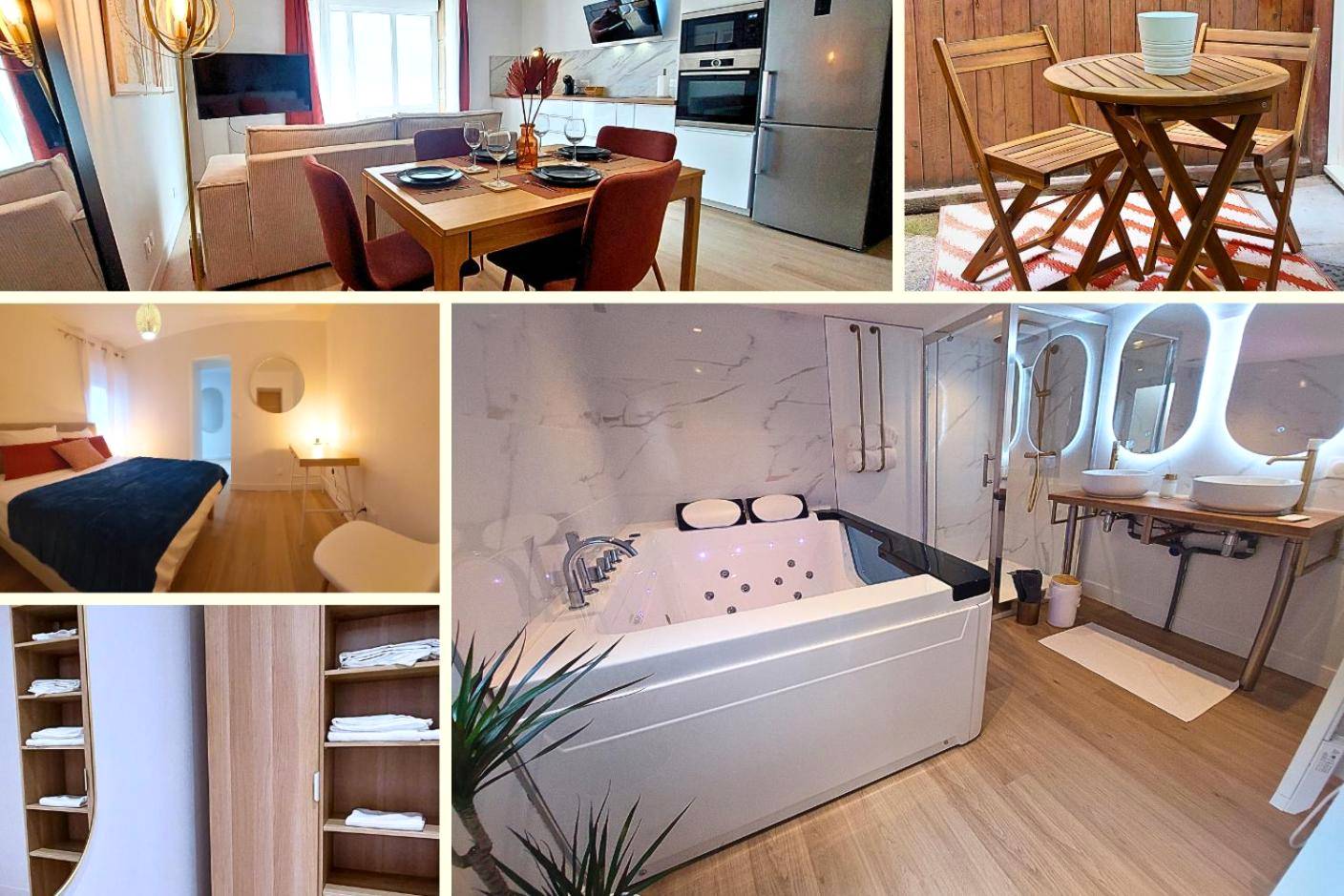 Jacuzzi privatif et double vasque lumineuse - Love Room Roanne - ArtGold * Logement Haut de gamme Spa