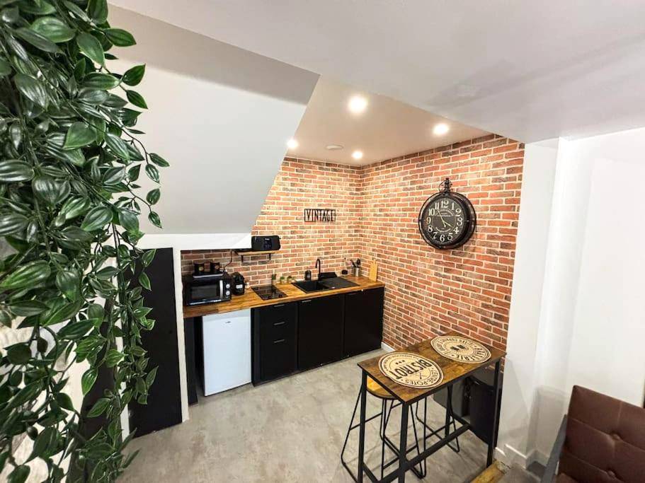 Kitchenette équipée avec mur en briques - L'Atelier du Désir - Centre - Proche Gare