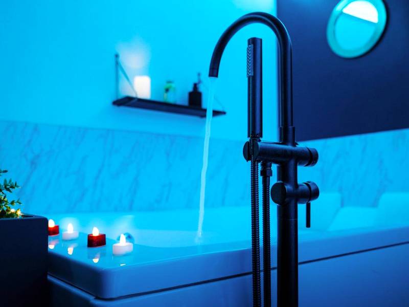 Baignoire balnéo avec bougies et robinet noir - Love Room Metz - L'Atelier de rêves