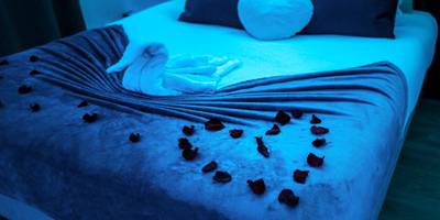 Lit décoré de pétales de roses et cygne en coton - L'Atelier de rêves