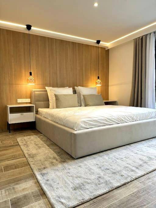 Chambre avec lit king size et mur en bois - BDSM TanTra Love Room & SPA