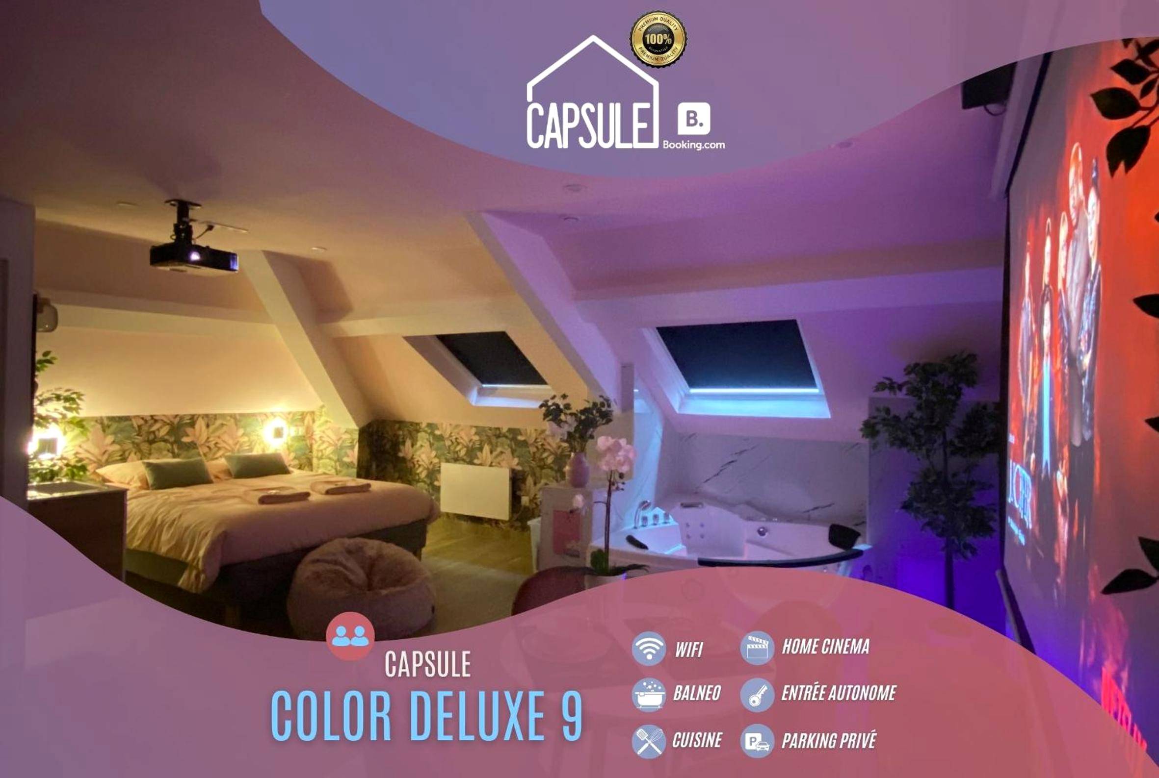 Suite avec lit king size, balnéo et home cinéma - Love Room Trith - Saint - Léger - Capsule color deluxe Balnéo I écran...
