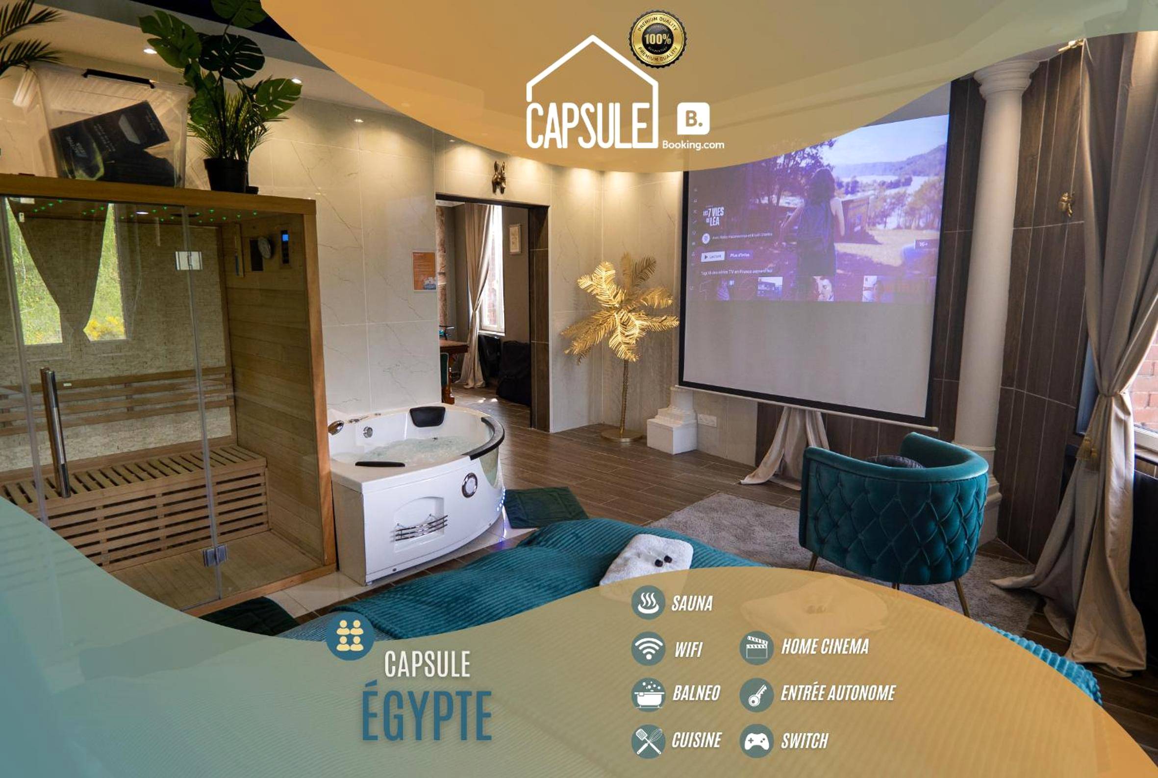 Espace détente avec sauna, balnéo et home cinéma - Love Room Crespin - Capsule Egypte - Jacuzzi - Sauna - Billard -...