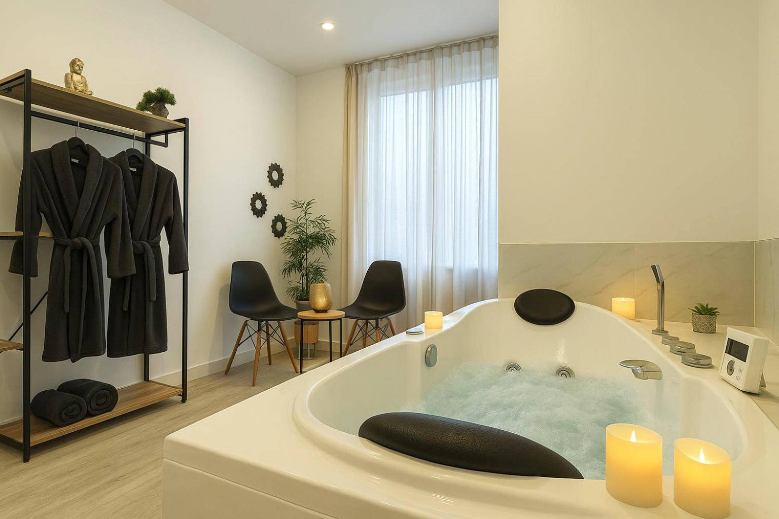 Baignoire balnéo privative avec bougies - Cinéma & Jacuzzi aux Étoiles - CasaBianca Suite