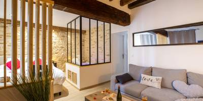 Salon chaleureux avec canapé et table basse - Cocon à Bulles Chic vue Cathédrale avec Spa - jacuzzi