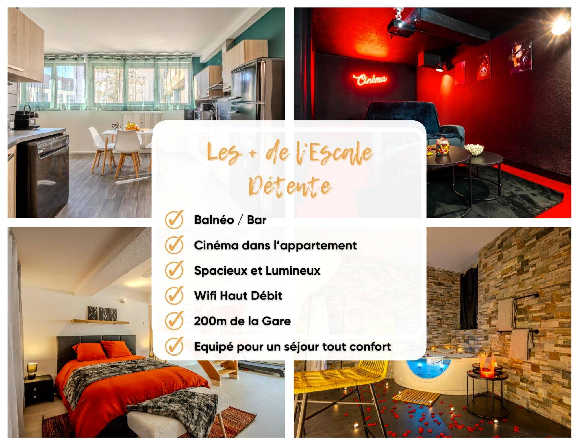 Liste des équipements et services inclus - Cocon Relax - Jacuzzi - Cinéma