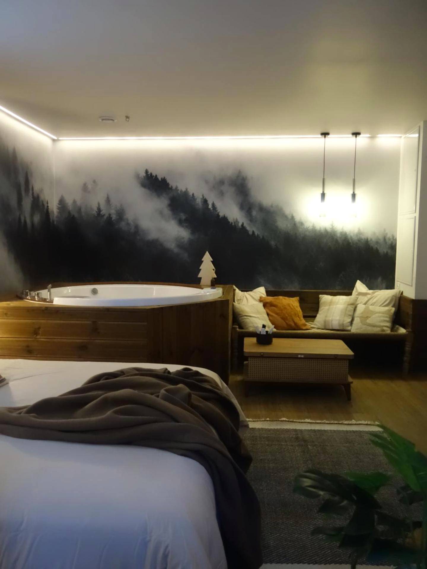 Jacuzzi privatif et fresque murale de forêt - Love Room Bagnères - de - Bigorre - Cœur de vie « La bulle »