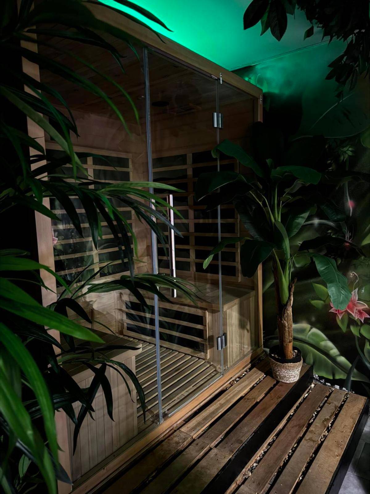 Sauna vitré entouré de plantes exotiques - Coquéo Spa & Sauna Suite Paris Disneyland