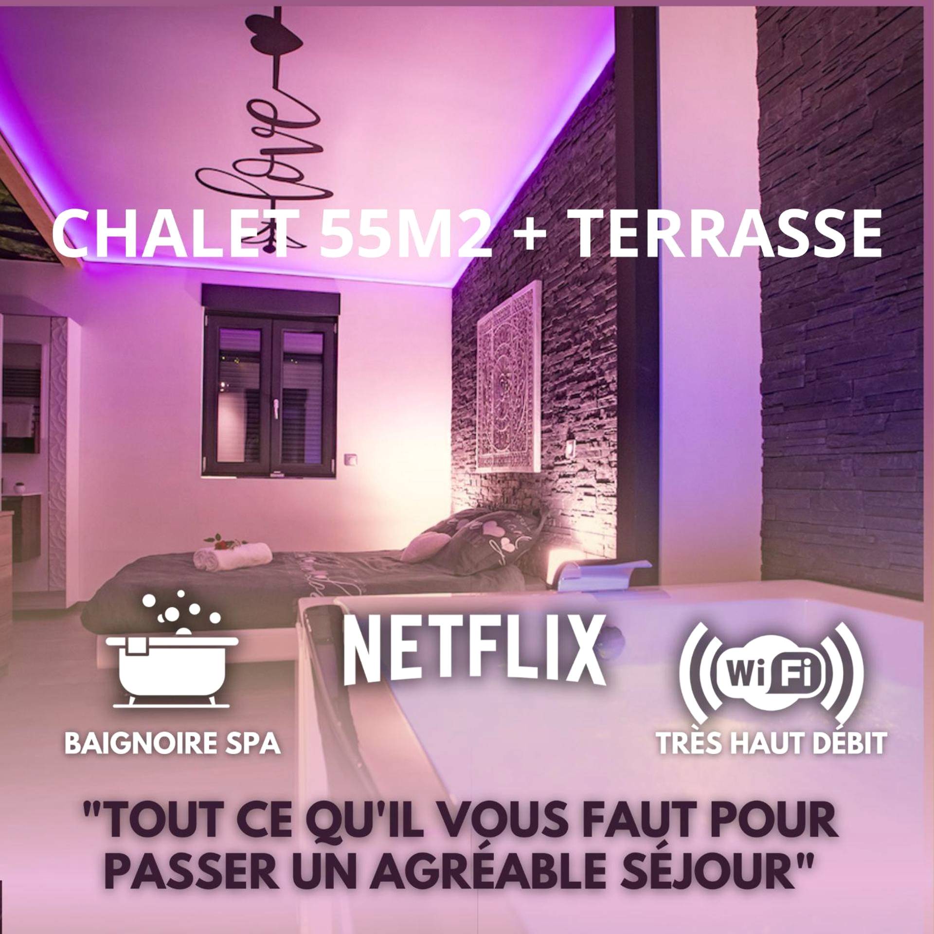 Suite romantique avec lit et éclairage néon - Love Room Foucherans - LE COTTAGE Zen LOVE