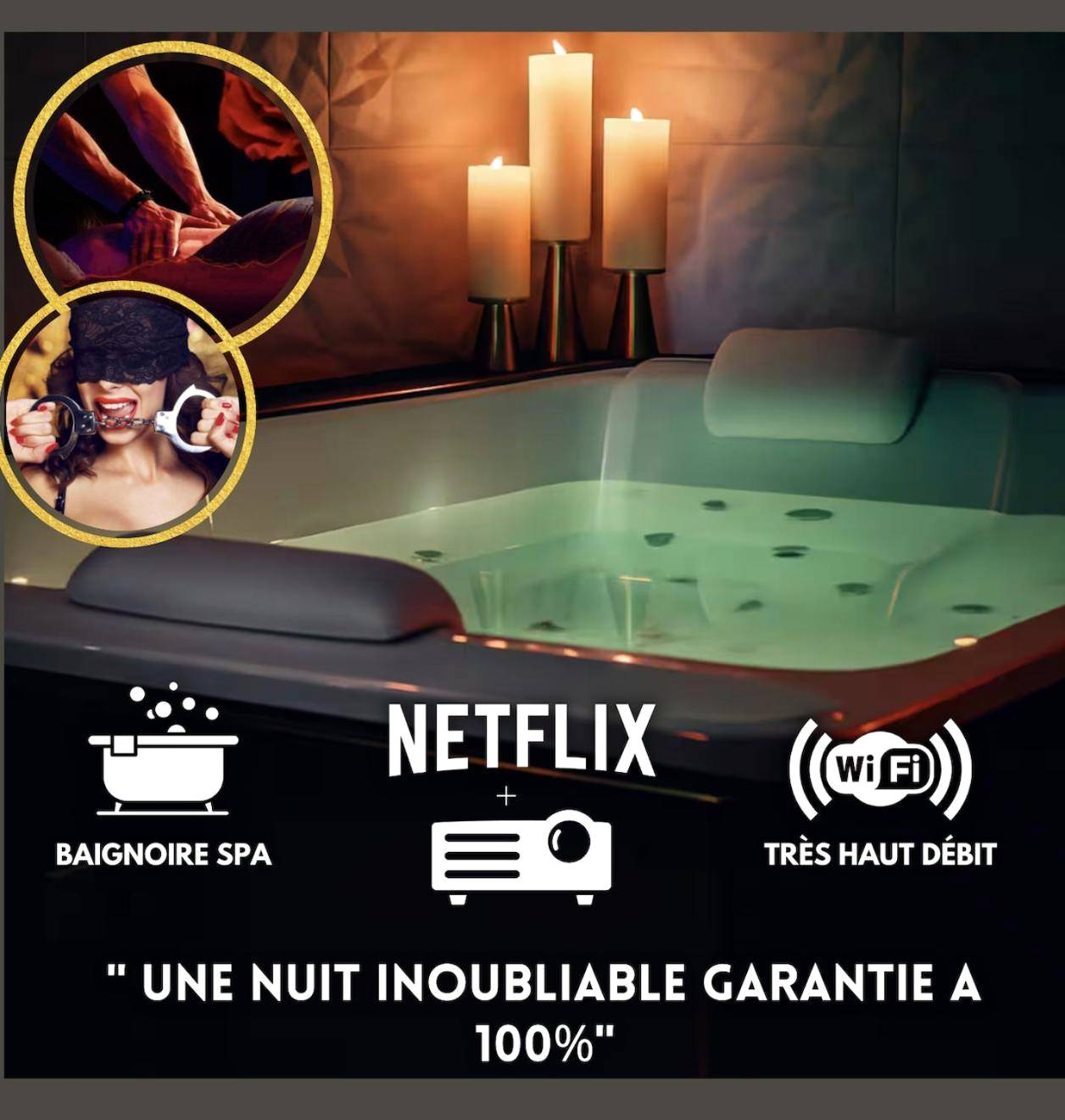 Baignoire balnéo éclairée avec bougies - Suite craz'in Love Room, jacuzzi, cinéma, Camargue