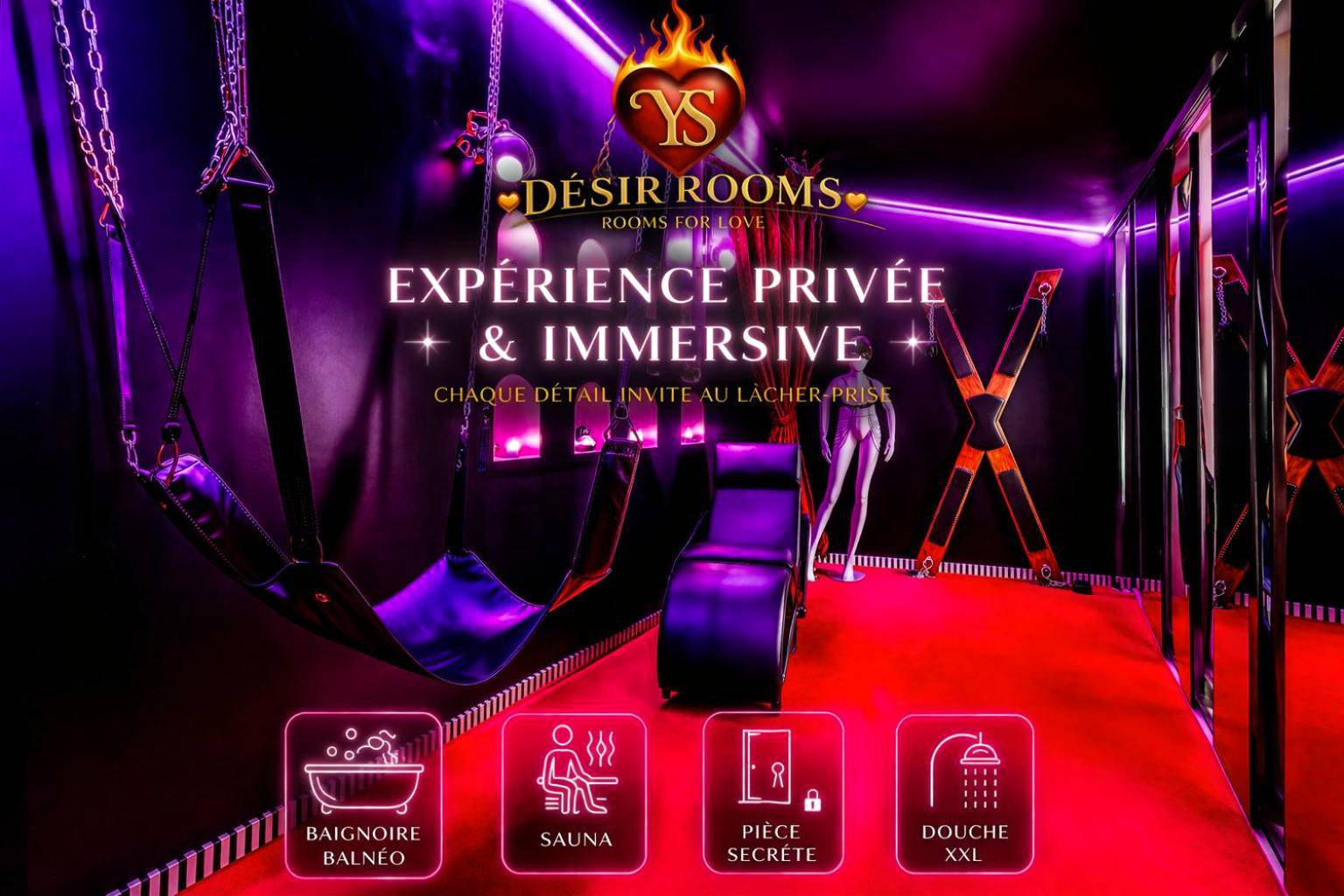 Vue principale - Love Room Haguenau - Love Room La Crypte du Désir - Sauna - Spa - Piece Secrète by DESIR ROOMS