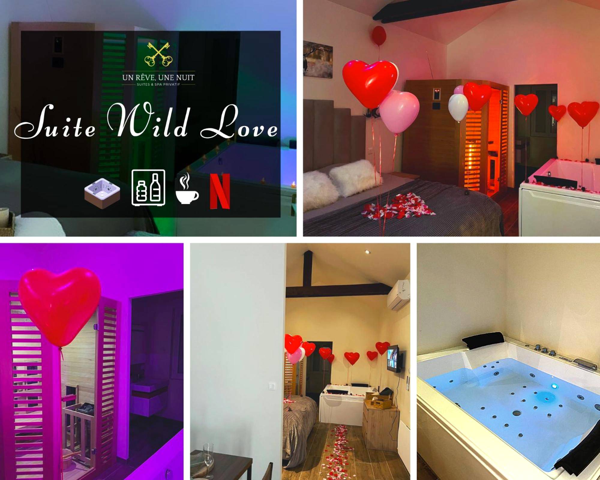 Suite avec spa privatif et ambiance tamisée - Love Room Fontenoy - Détente au bord de Forêt avec Spa Balnéo et Sauna PRIVÉ