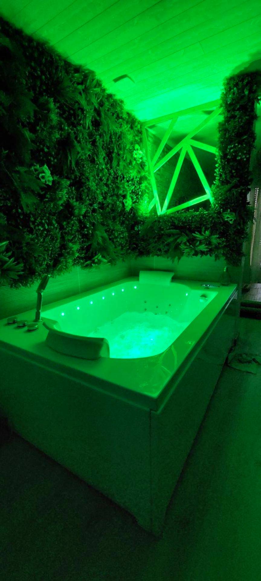 Jacuzzi privatif avec éclairage LED vert - L'échappée nocturne Nature et Zen