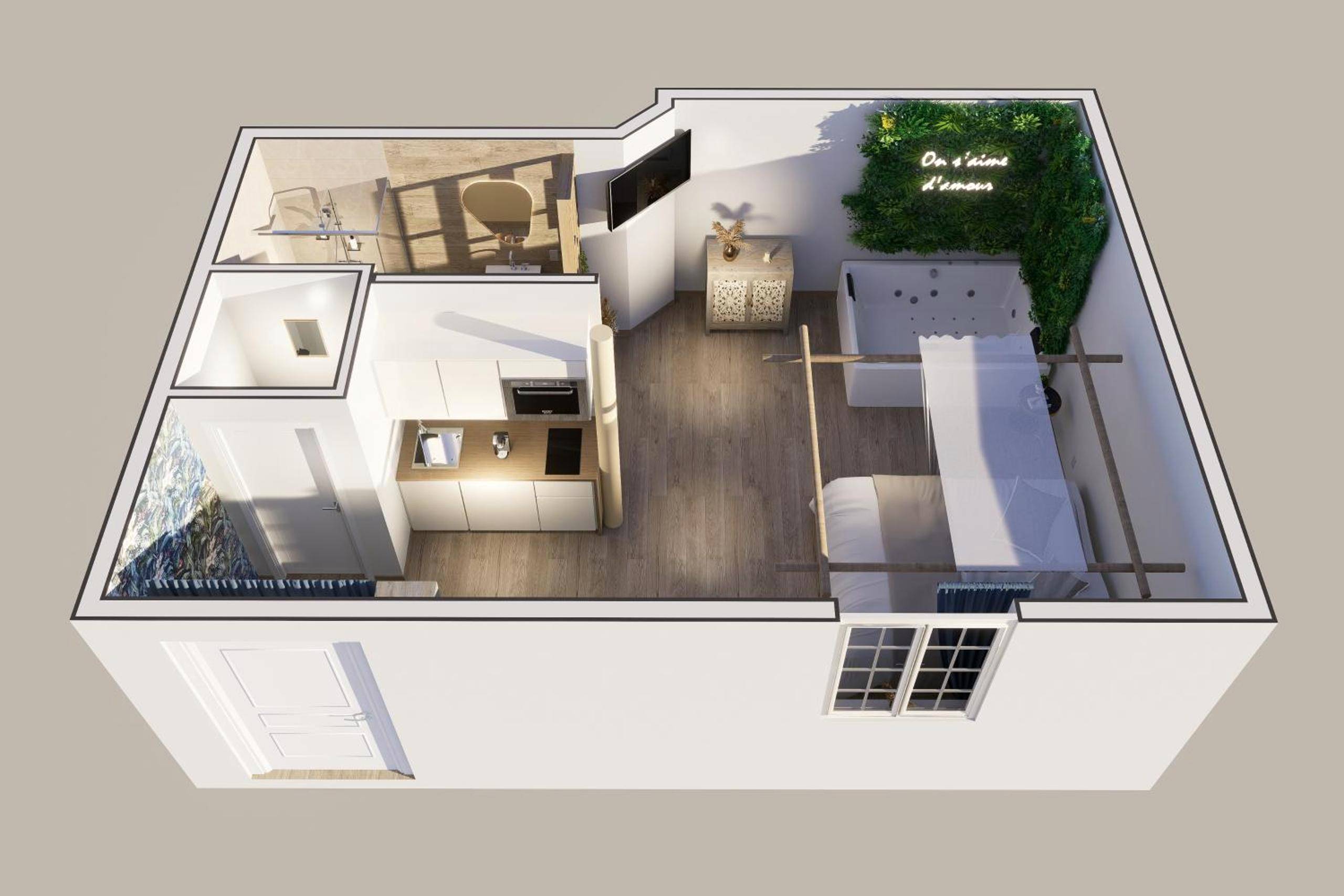 Plan 3D de l'appartement avec spa - L'Eden Zen - Suite Jacuzzi, parking, clim, Netflix