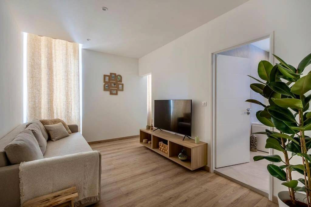 Salon moderne avec télévision et canapé - L'escale Mourillon - Plage, Balnéo & Soleil