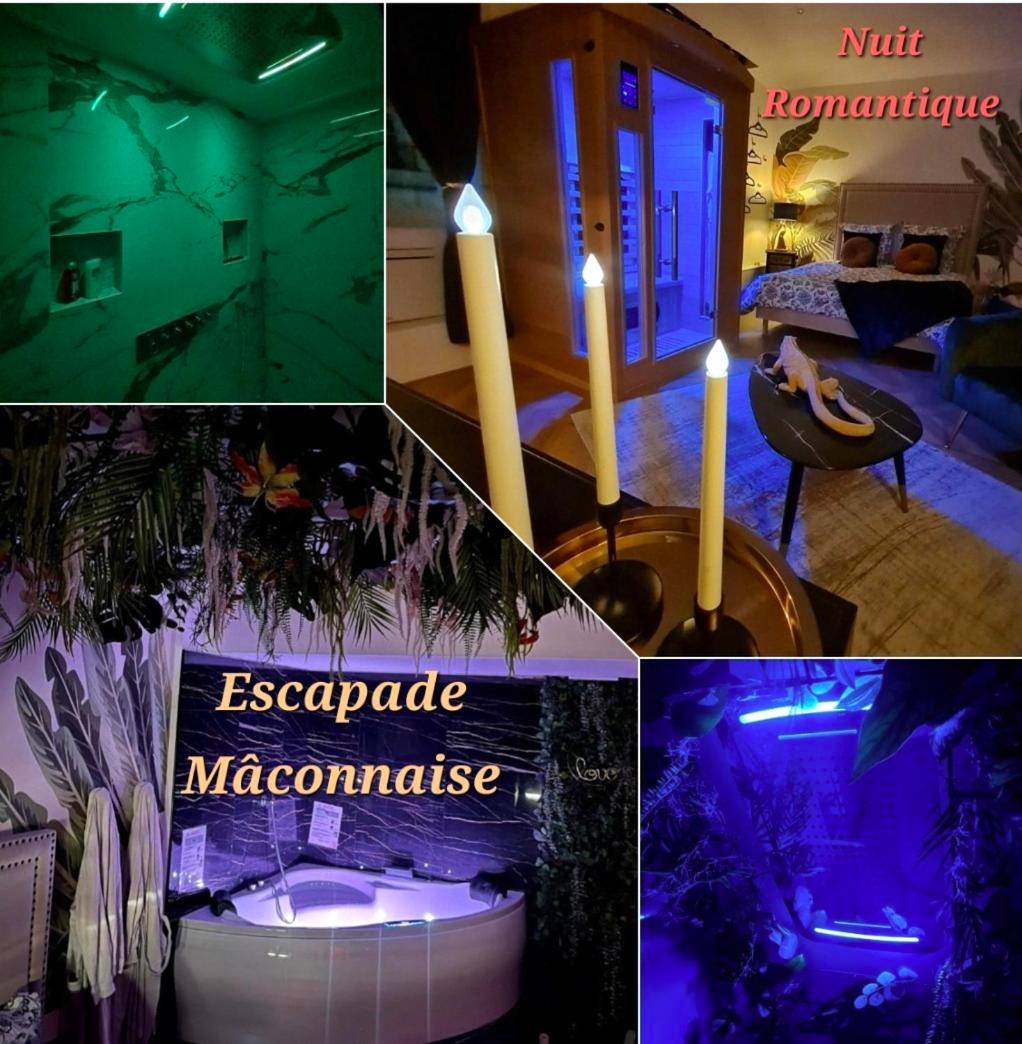 Pêle - mêle d'ambiances avec sauna et jacuzzi - Love Room Mâcon - Spa - Sauna - Ciel de pluie tropicale - Champagne Nuit...