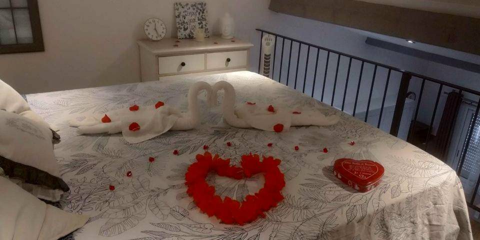 Lit avec cygnes en serviette et cœur de pétales - Esprit Zen en Provence Studio Spa privatif