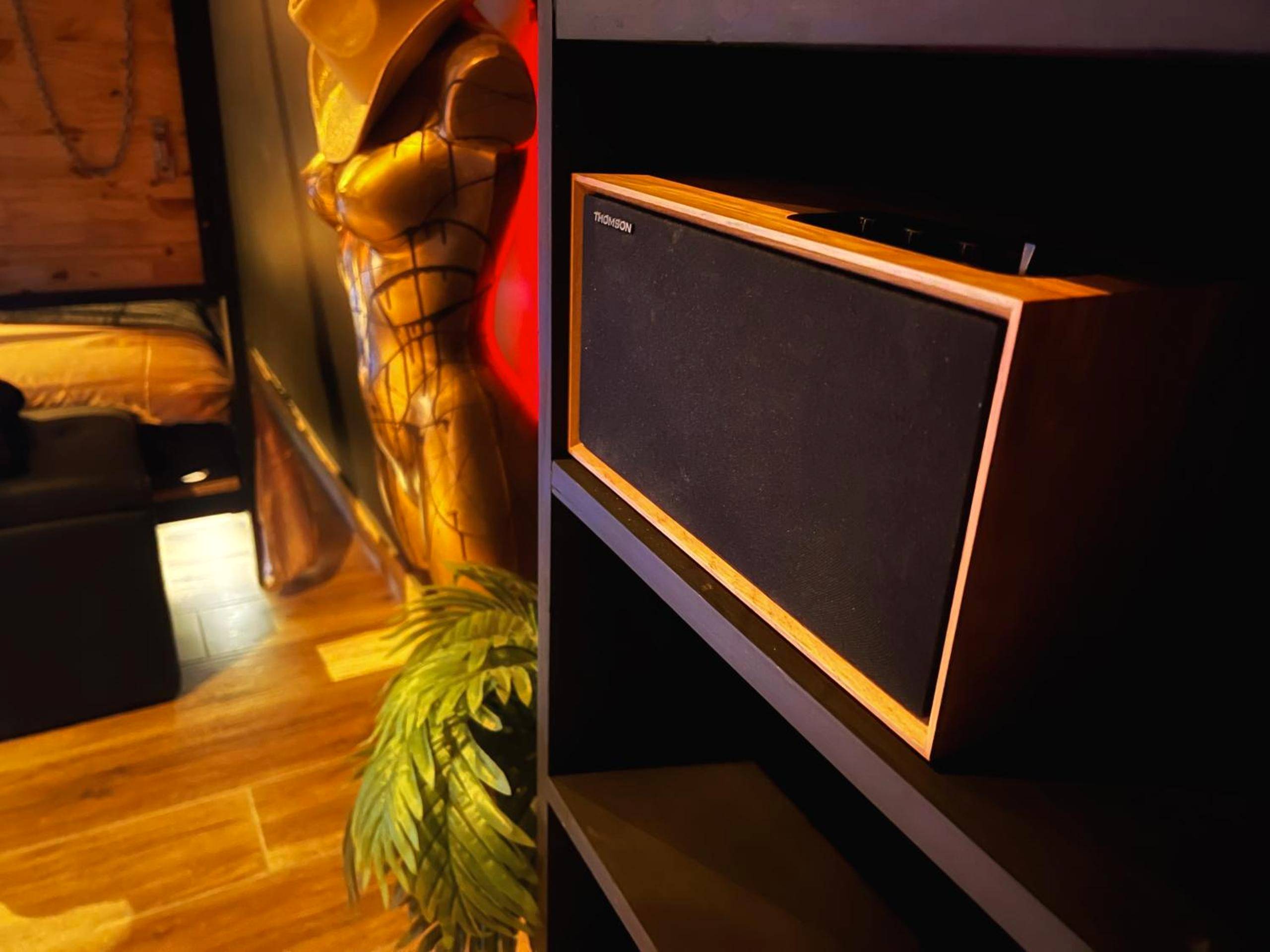 Enceinte Bluetooth sur étagère et buste doré - Love Room Fantasme 50 Nuances