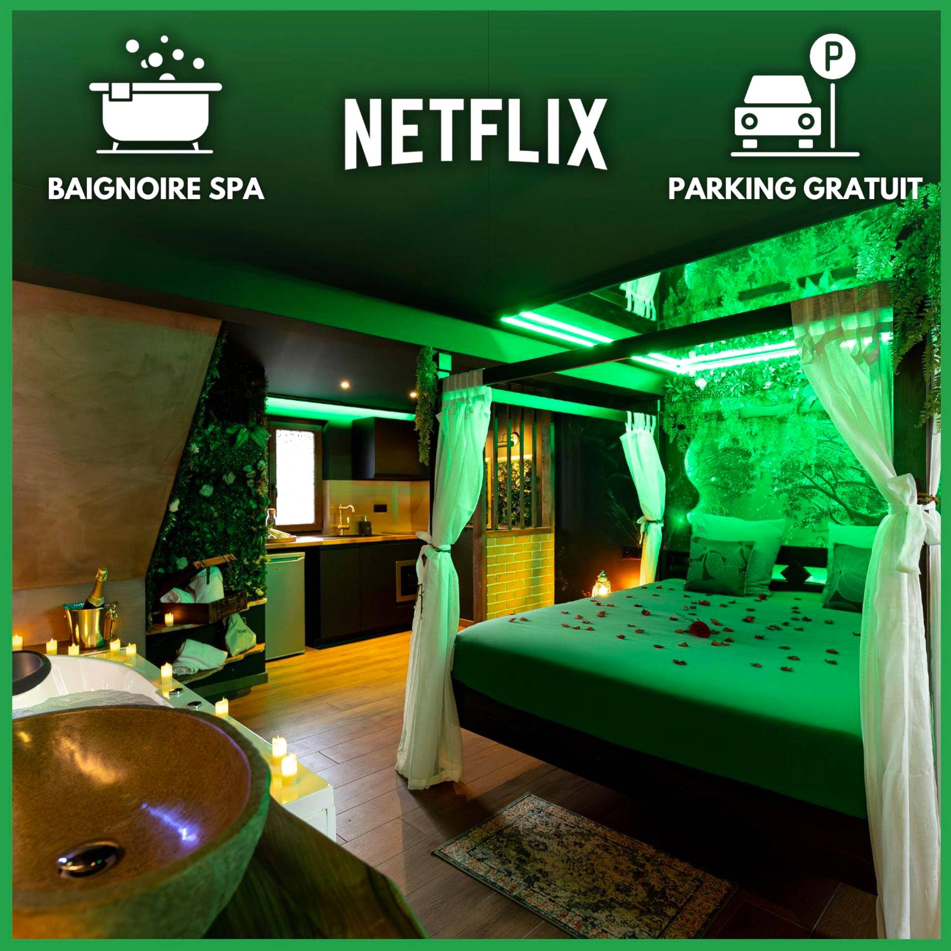 Vue principale - Love Room Schirrhein - La Forêt Enchantée - Chambre à thème Love Room Jacuzzi - Évasion pour deux