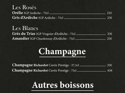 Carte des vins et boissons - Gîte de charme Haut de Gamme avec Jacuzzi et Sauna privatifs