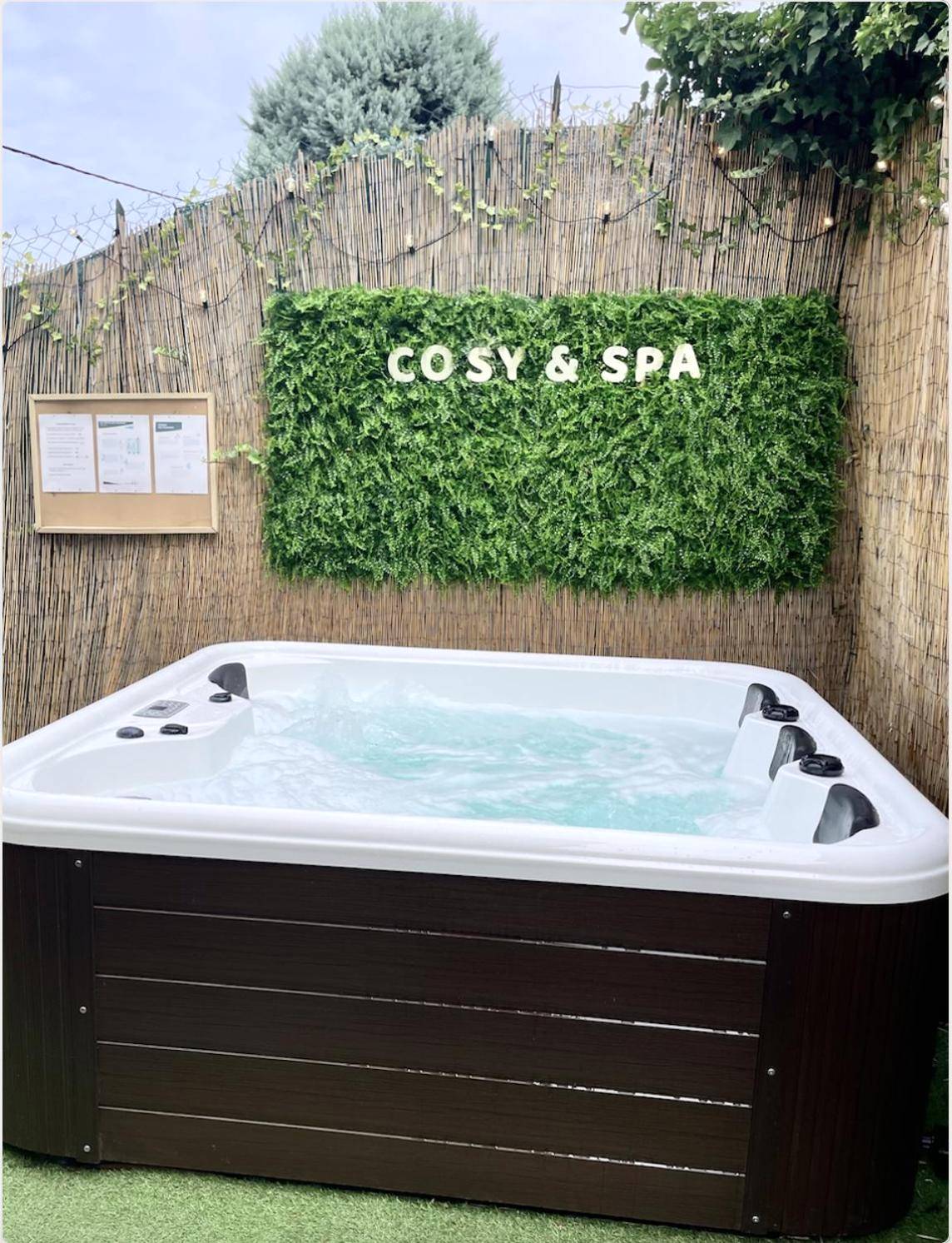 Jacuzzi extérieur avec mur végétal - Love Room Saint - Étienne - Le Golf Sauna - Cosy & SPA - 2 chambres - 4 pers