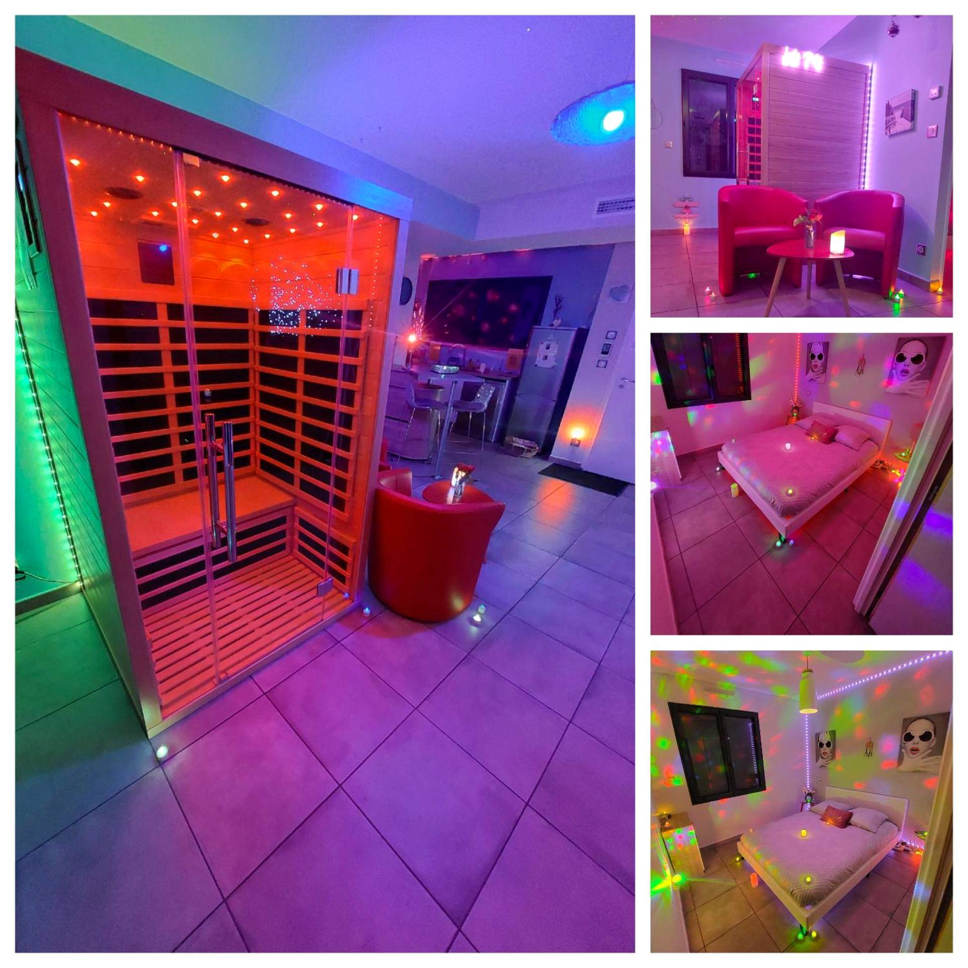 Sauna infrarouge et chambre avec jeux de lumière - Un Séjour Romantique en couple avec Jacuzzi privé Chromothérapie...