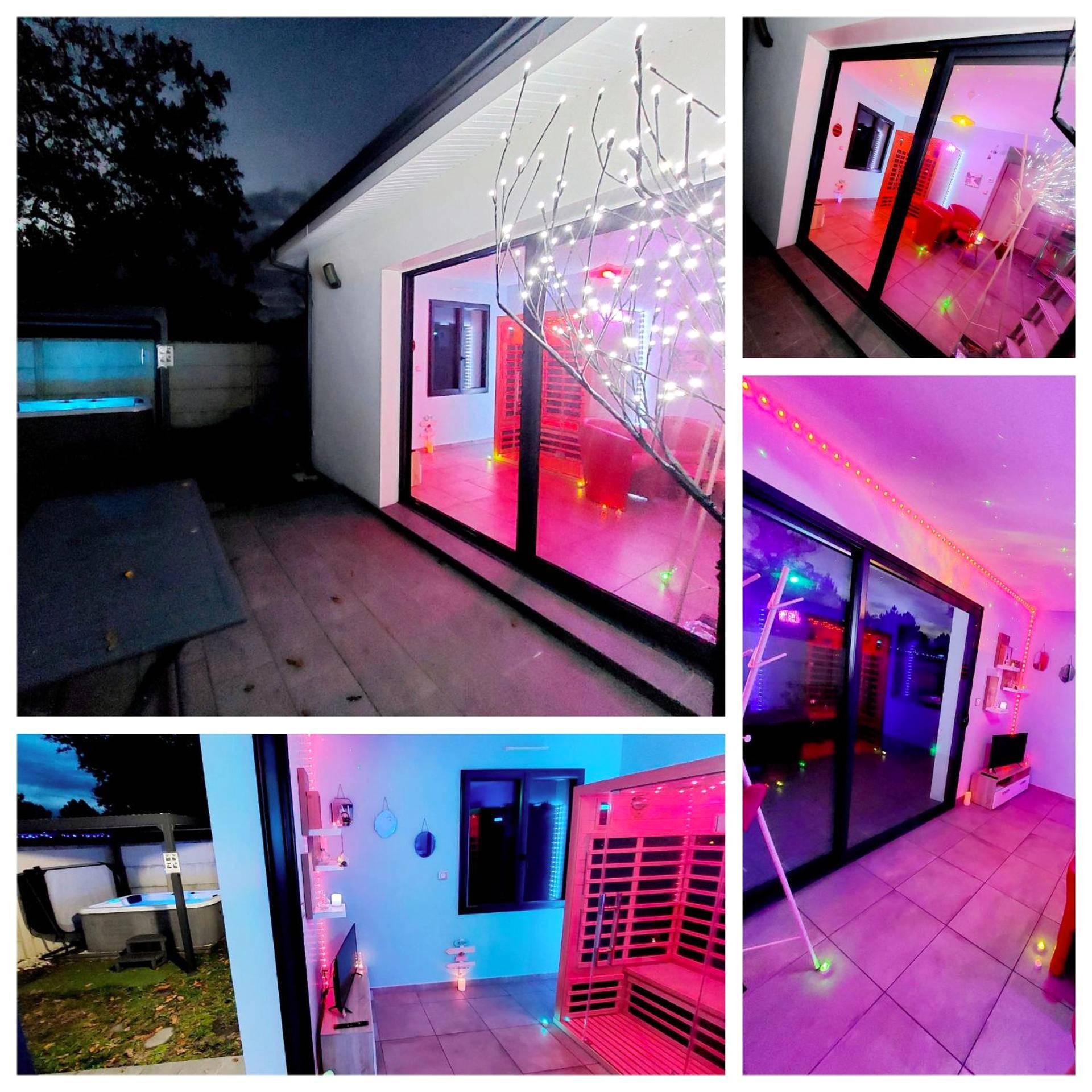 Terrasse avec jacuzzi et vue sur l'intérieur - Un Séjour Romantique en couple avec Jacuzzi privé Chromothérapie Jardin...