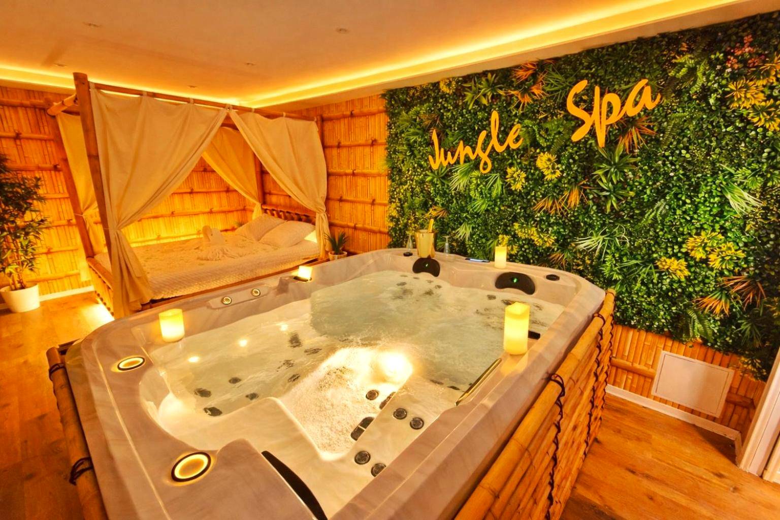 Espace spa avec jacuzzi et mur végétal - JUNGLE SPA - 4 Pers - Jacuzzi - Parking - Jardin - Clim - Colmar