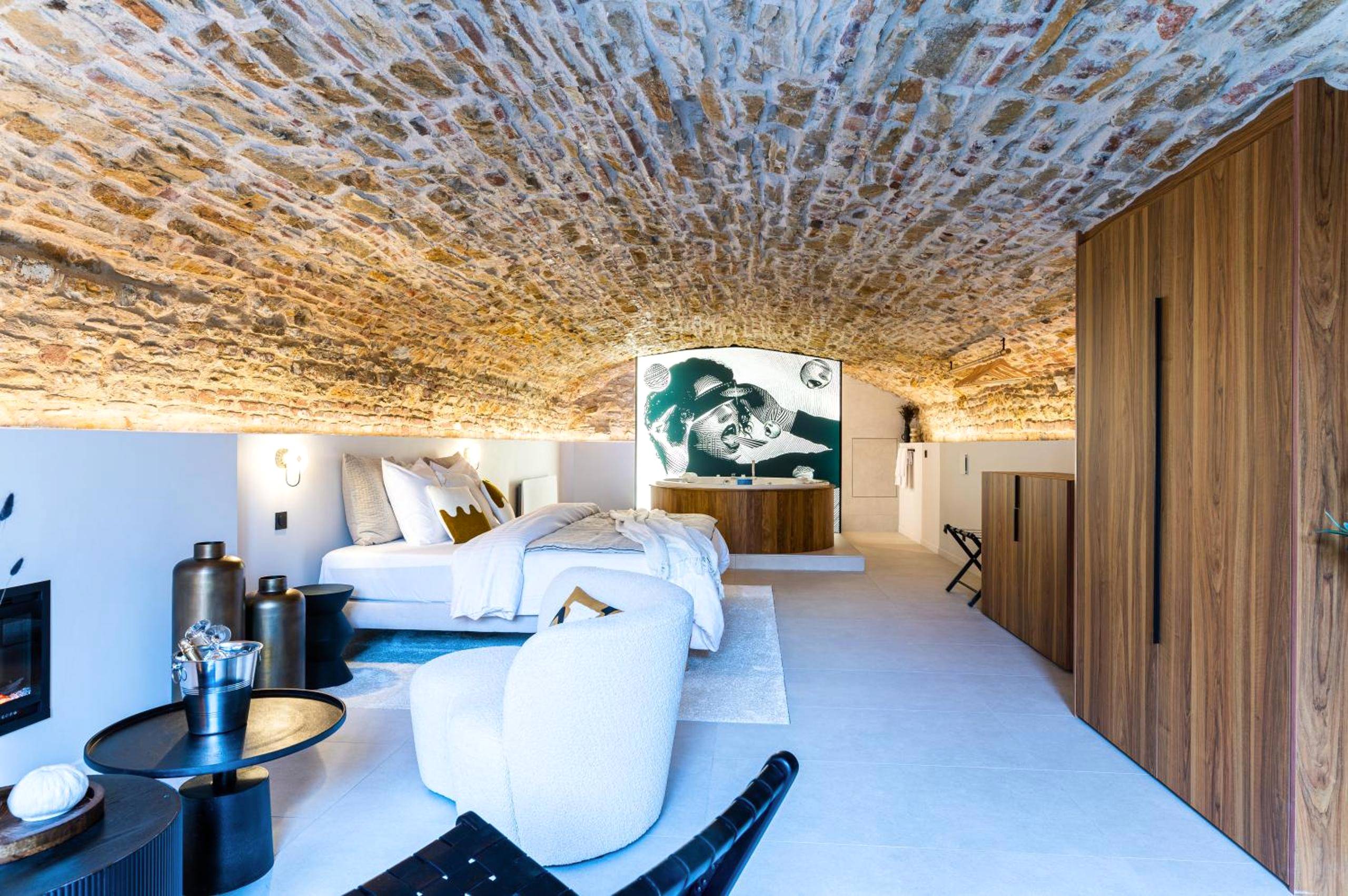 Espace salon et chambre sous plafond voûté - Legend Majestic SPA - Insolite & Unique - Champagne - Parking privé
