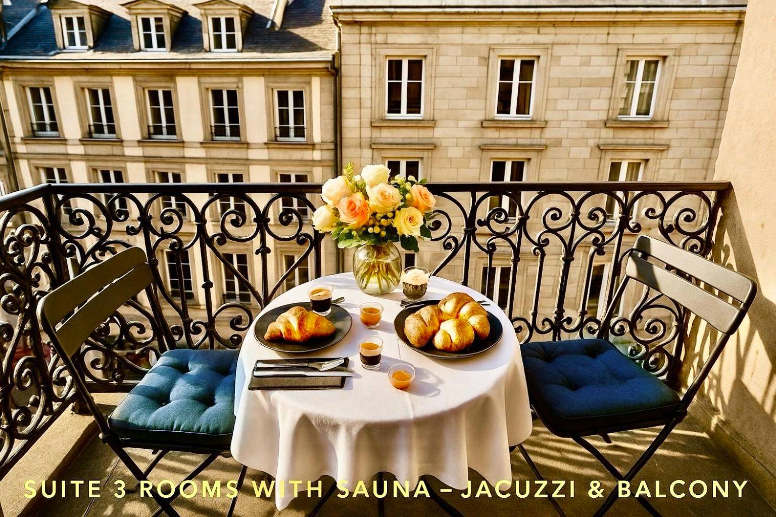 Petit - déjeuner sur balcon avec vue ville - LIFE VOYAGE & SPA - Strasbourg's City Center Luxury Experience