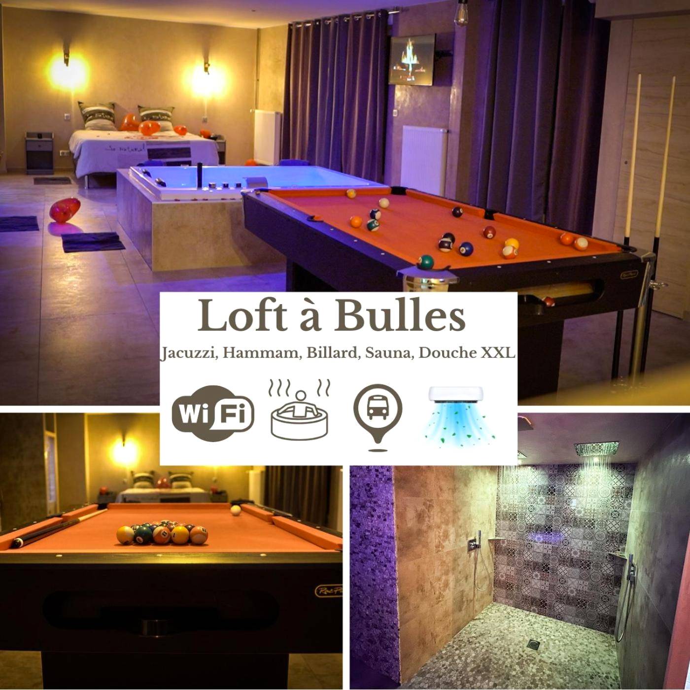 Billard, jacuzzi et lit avec ballons - Love Room Strasbourg - LE LOFT A BULLES (85m2 Jacuzzi Hammam Billiard Bar Douche...