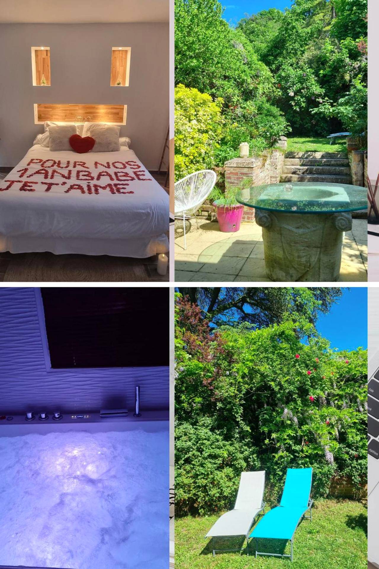 Jardin arboré avec terrasse et transats - loft avec jacuzzi et jardin privatif love room de luxe Paris idéal Saint Valentin