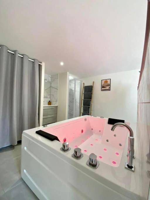 Baignoire balnéo lumineuse et salle d'eau - LOFT Jardin et Spa
