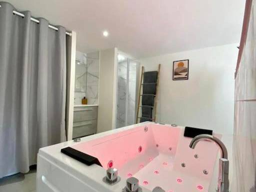 Baignoire balnéo lumineuse et salle d'eau - LOFT Jardin et Spa