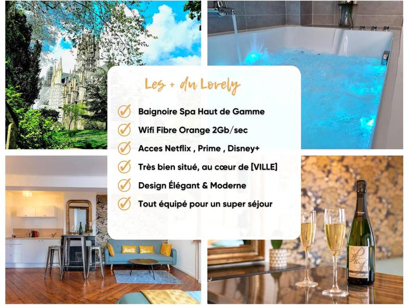 Baignoire balnéo avec éclairage LED bleu - Le Lovely cosy jacuzzi centre - ville wifi