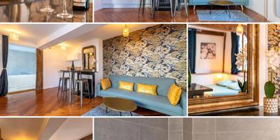 Vue d'ensemble du studio avec lit et salon - Le Lovely cosy jacuzzi centre - ville wifi