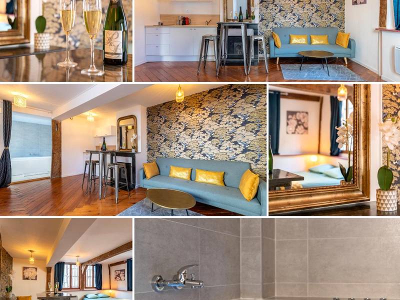 Vue d'ensemble du studio avec lit et salon - Le Lovely cosy jacuzzi centre - ville wifi