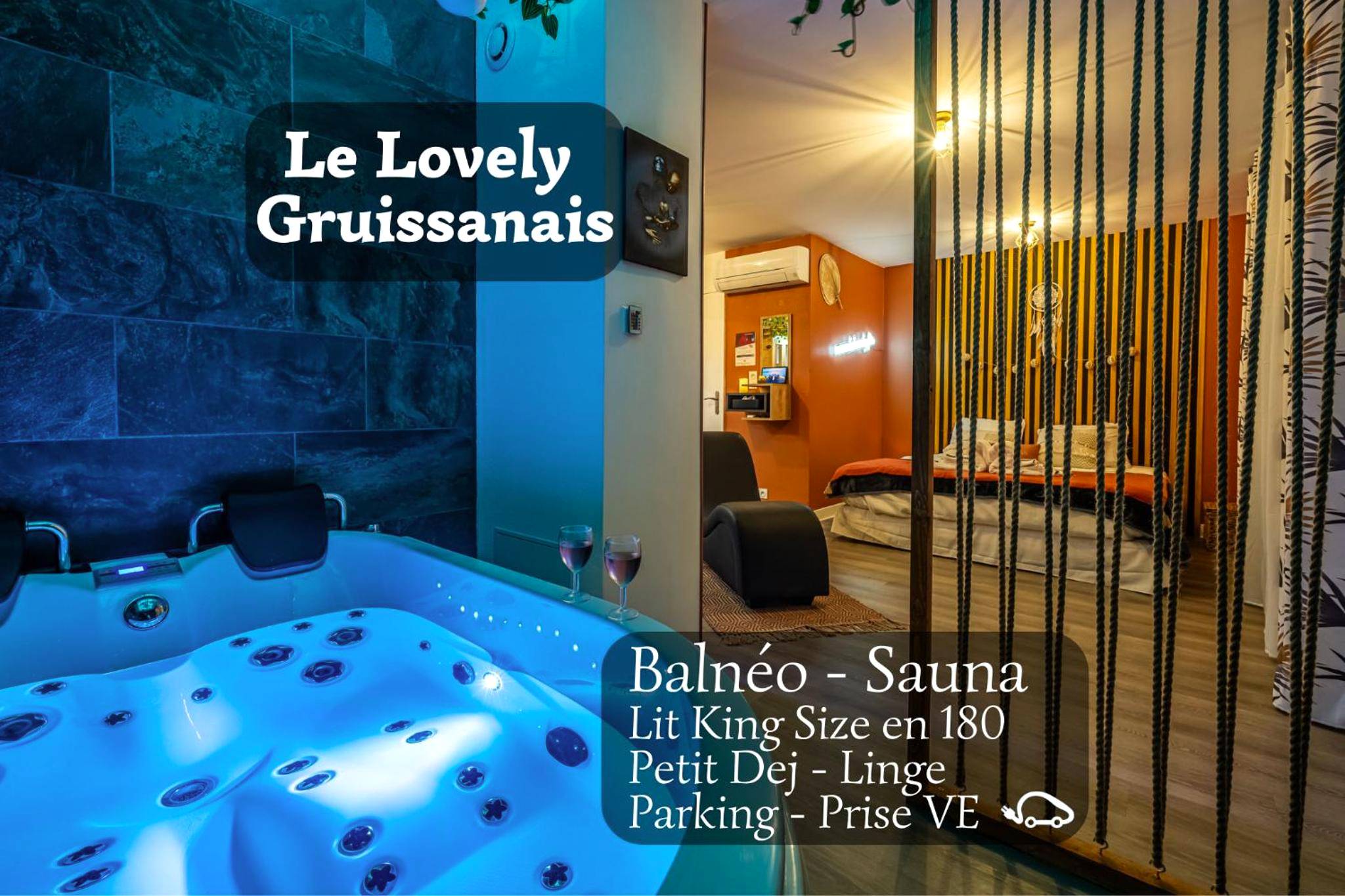 Jacuzzi privatif et vue sur chambre - Love Room Gruissan - Le Lovely Gruissanais - Balneo & Sauna