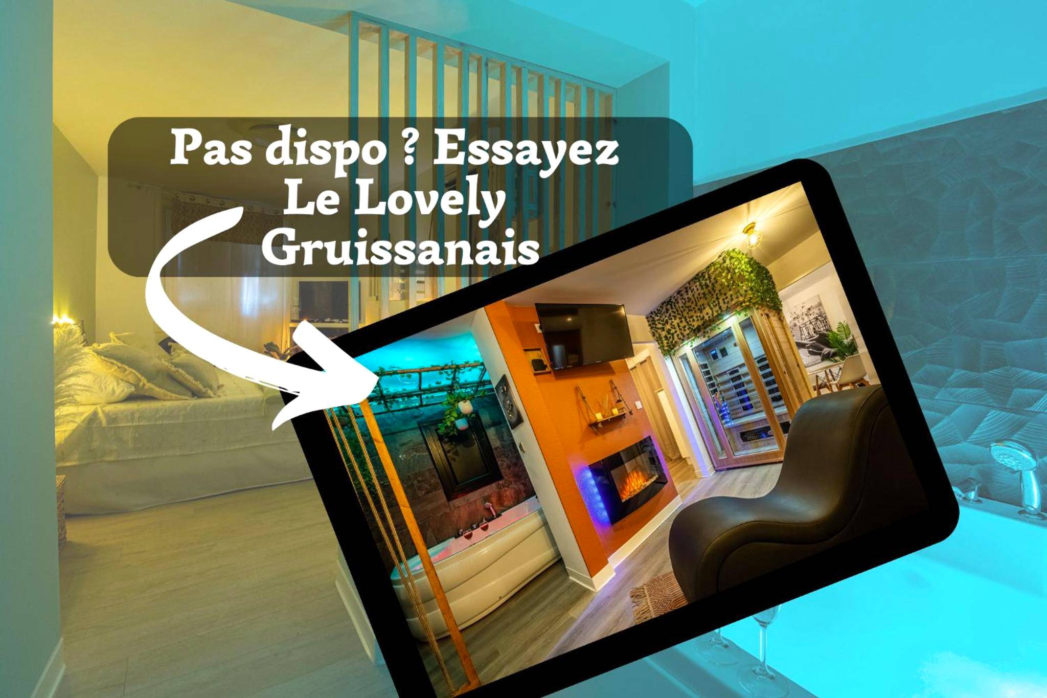 Vue d'ensemble avec jacuzzi et sauna - Le Lovely Narbonnais - Balneo & Sauna