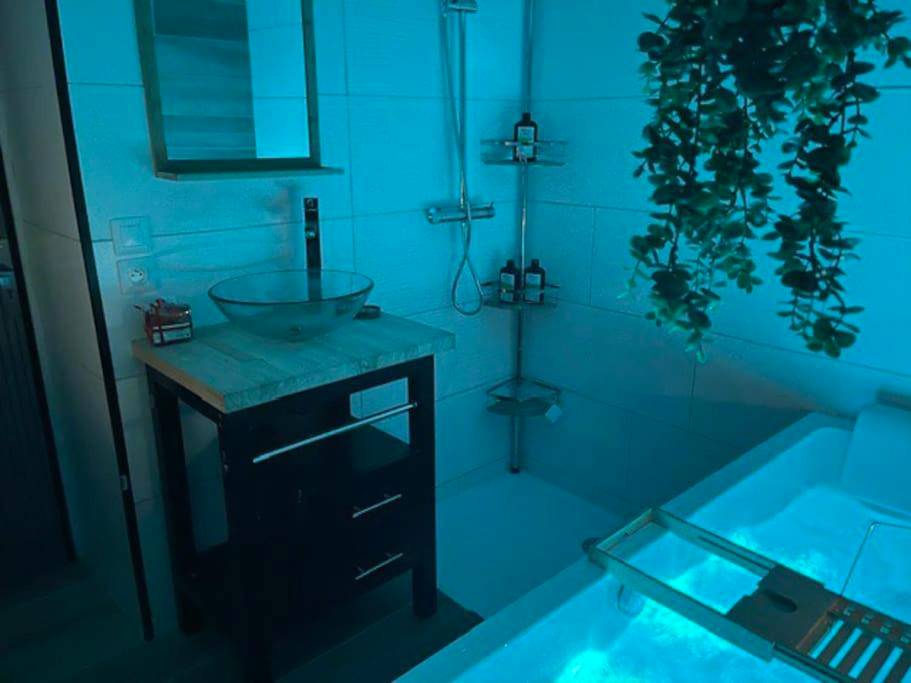 Salle de bain avec vasque et douche bleue - Love Room : Lovely Room 61