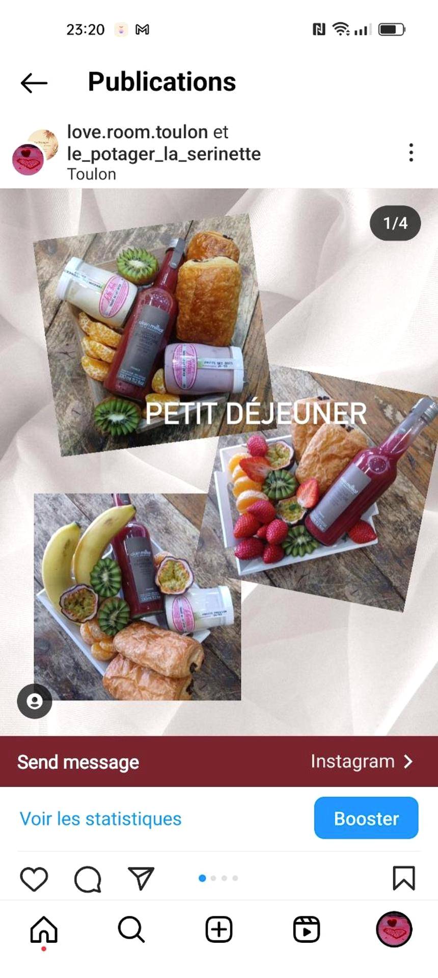 Plateaux de petit - déjeuner avec fruits et jus - la loveRomantique chez loveroomtoulon, parking et wifi gratuits