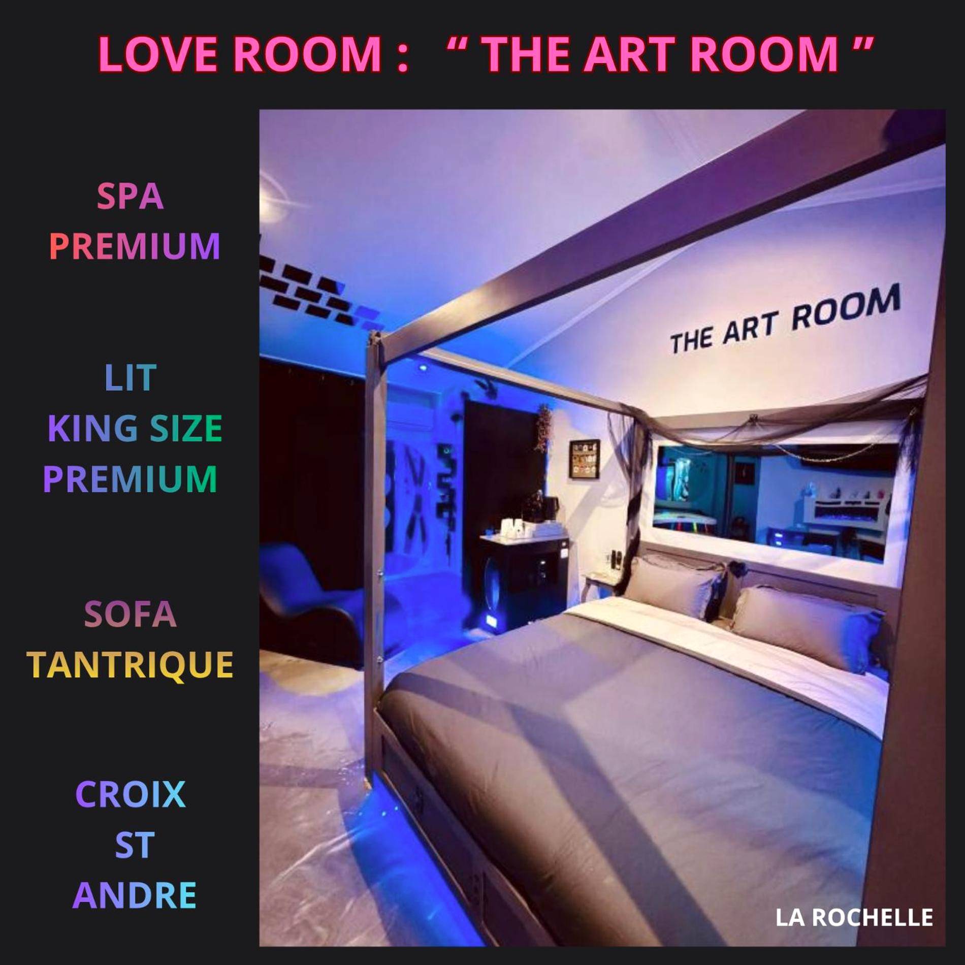 Lit king size avec baldaquin et miroir mural - LoveroomL1TIMISTE TAR