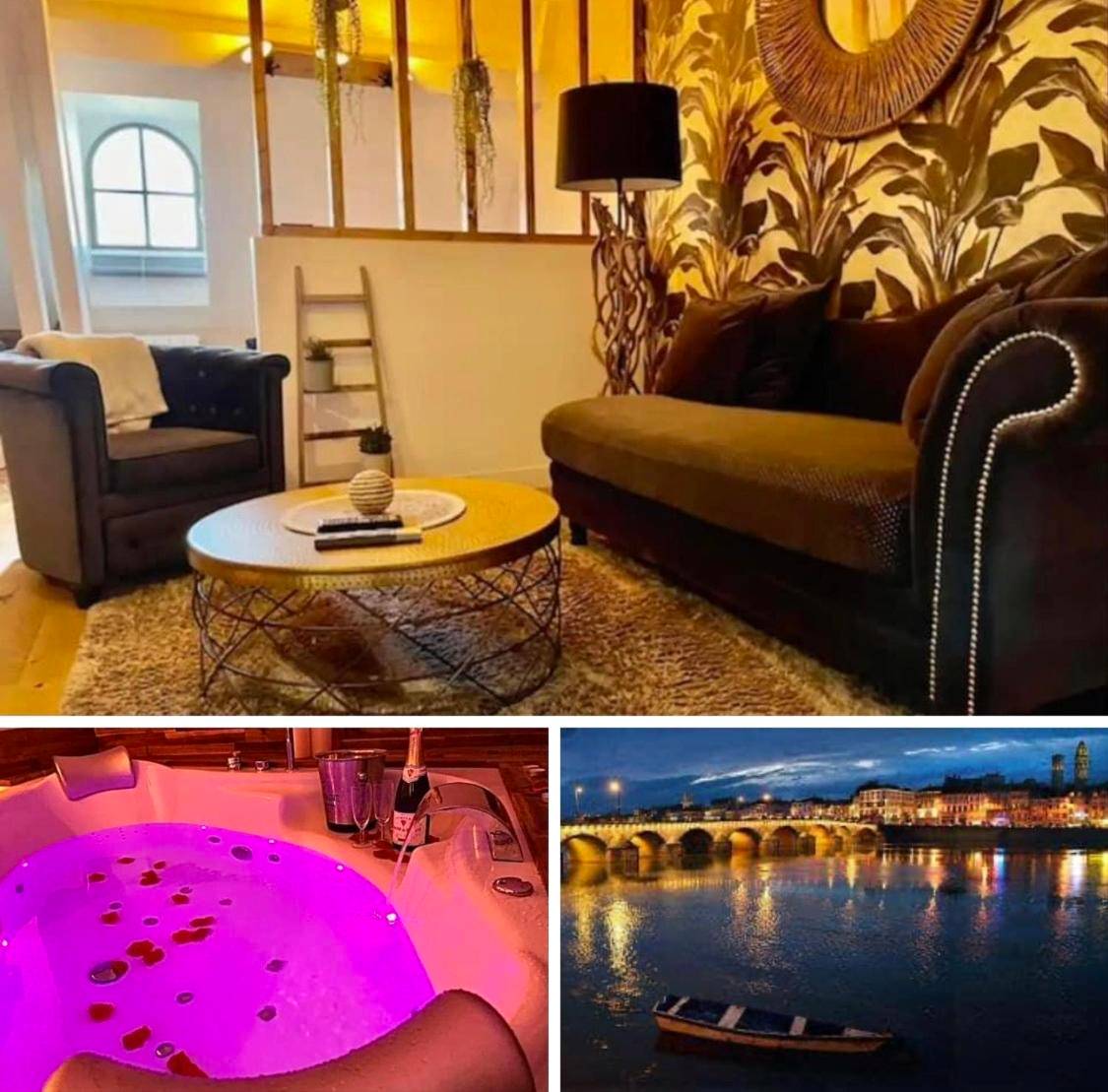 Jacuzzi privatif avec éclairage rose - Séjour détente au cœur de MÂCON spa,ciné,bouteille offerte