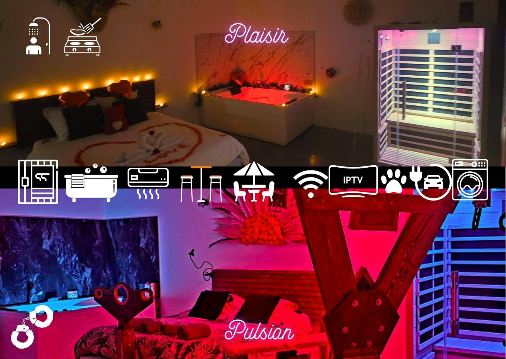 Suite romantique avec sauna et jacuzzi - Maisons Plaisir & Pulsion Spa Sauna Privé