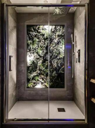 Douche à l'italienne avec fond végétal éclairé - Majord'Home Spa 5* - La Source Cœur Vieille Ville