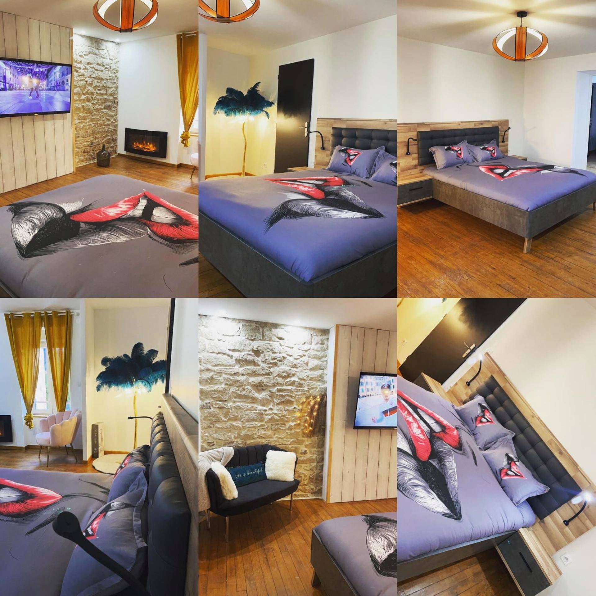 Chambre avec lit double et décoration moderne - MANOIR AUX trois charmes