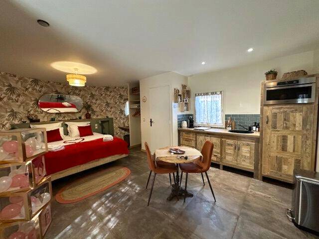 Studio ouvert avec coin cuisine et lit décoré - Le Mas aux Amoureux , Suite Romantique et Spa