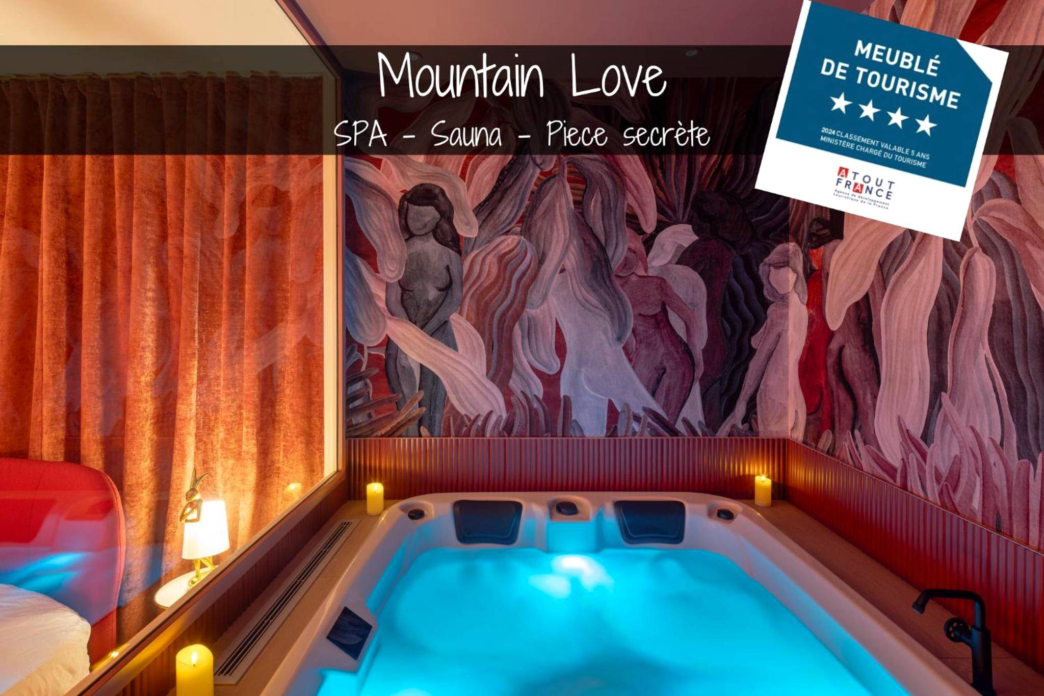 Jacuzzi privatif avec fresque murale artistique - Love Room Saint - Claude - Mountain Love